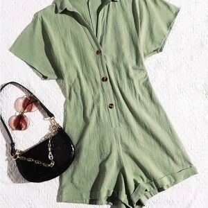 Green Button-Up Romper